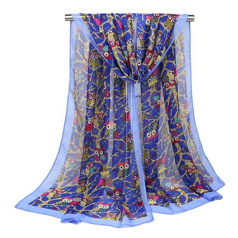 160 cm Kvinnor Söt Uggletryck Scarfs Chiffong Höst Outdoor Sjal Halsdukar