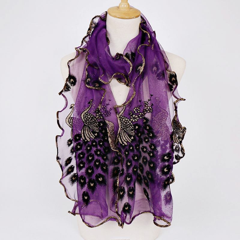 190 cm Kvinnor Peacock Mönster Spets Scarves Sjal Casual Rese Mjuk Scarf