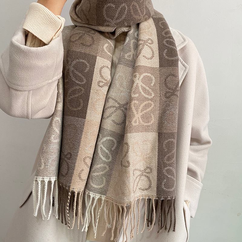 Color-blocking Presbyopia Lowe Imitation Cashmere Scarf Fringed