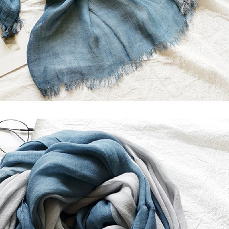 Dam Bomull Gradient Kontrast Färg Dam Casual Elegant Vinter Höst Håll Värmen Nackskydd Multi-purpose Scarf Sjal