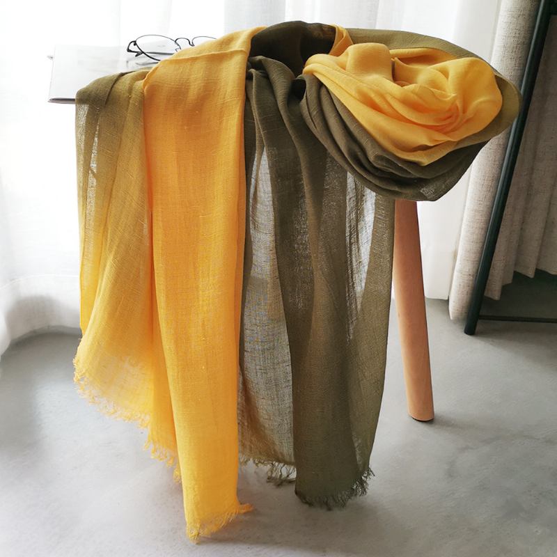 Dam Bomull Gradient Kontrast Färg Dam Casual Elegant Vinter Höst Håll Värmen Nackskydd Multi-purpose Scarf Sjal