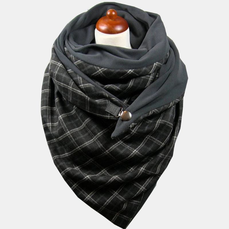 Dam Bomull Plus Tjock Håll Värmen Vinter Utomhus Casual Ränder Galler Mönster Multi-purpose Scarf Sjal