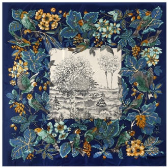 Damhalsdukar Djungelblomma Och Fågeltryck Twill Sidensimulering Fyrkantig Halsduk Sjal Scarf