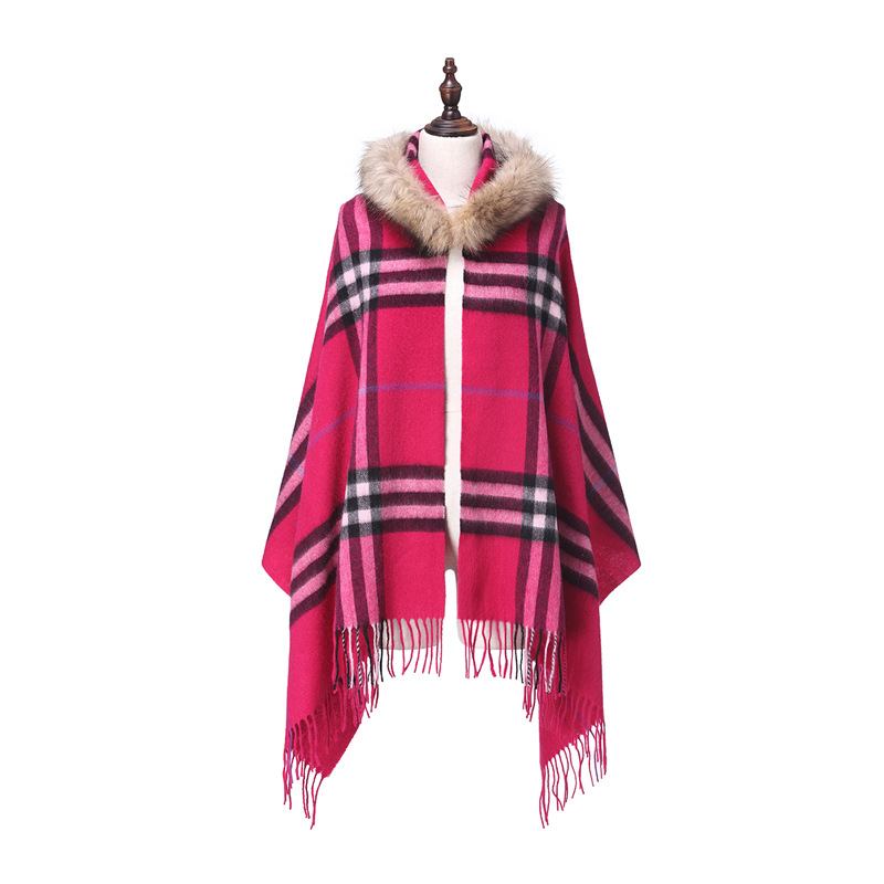 Damsjal Raccoon Pälskrage Ull Rutig Scarf