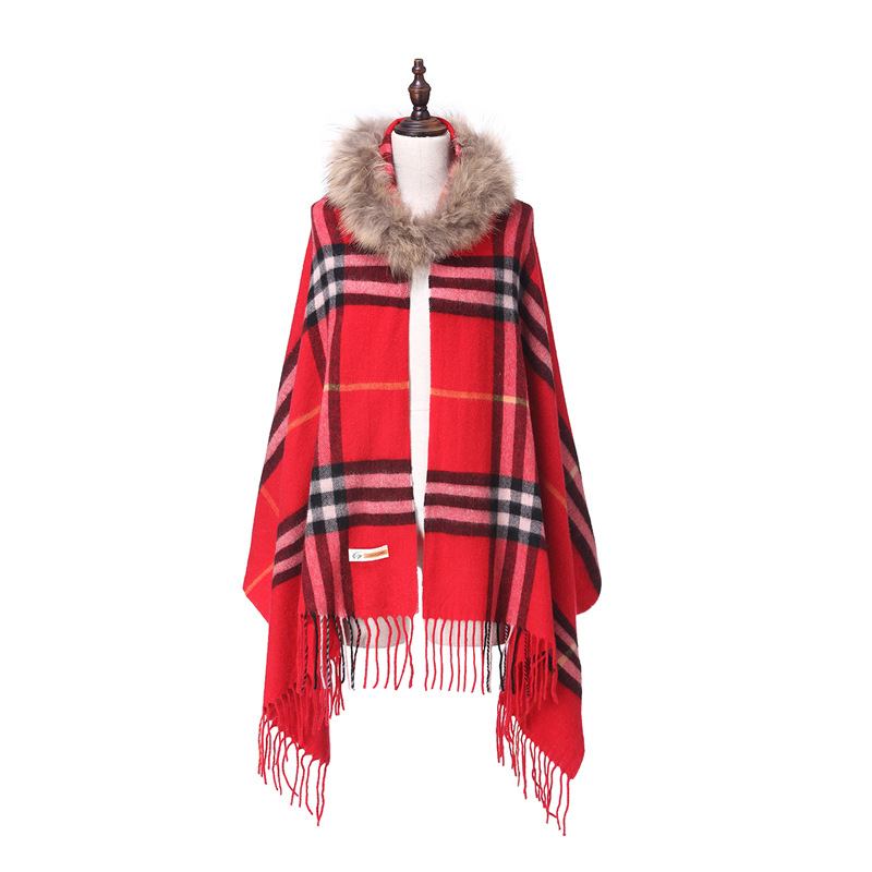 Damsjal Raccoon Pälskrage Ull Rutig Scarf