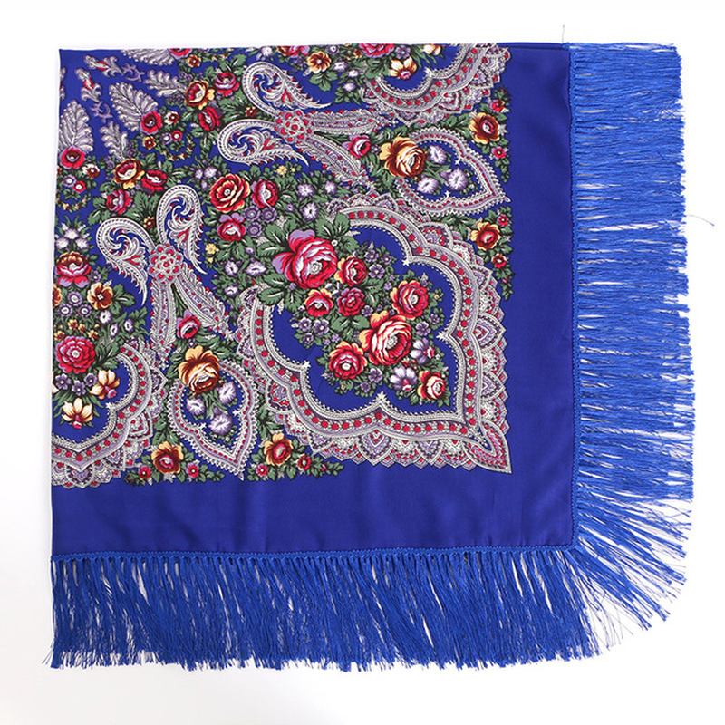 Etnisk Kypert Bomull Fransar Fyrkantig Halsduk Retro Sjal Tryck Scarf