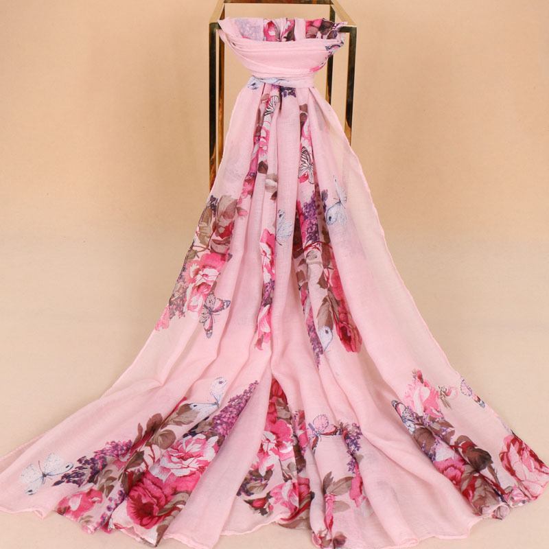 Hot Rea Balinesiskt Garn Blomma Med Tryck Ny Gaze Scarf