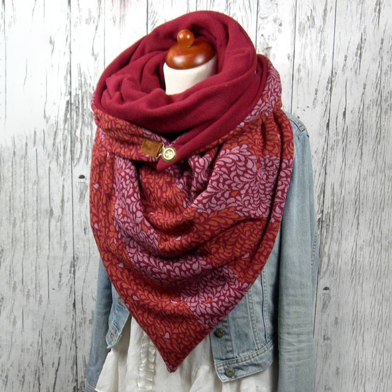 Kvinnor Bomull Plus Tjock Håll Varm Vinter Utomhus Casual Blommönster Multi-purpose Scarf Sjal