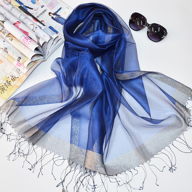 Kvinnor Mjuk Silk Satin Halsduk Enfärgad Lång Solskyddsmedel Strandhandduk Sjal