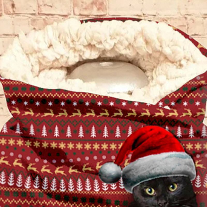 Kvinnor Söt Tecknad 3d Black Katt Fstive Christmas Atmosphere Randmönster Varm Nackskyddssjal