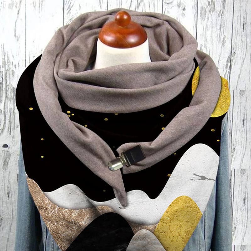 Kvinnor Triangel Landskapstrycksjal Retro Casual Multi-purpose Vinter Vindtät Varm Scarf Scarf