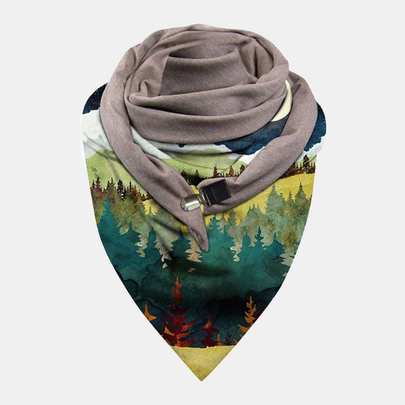 Kvinnor Triangel Landskapstrycksjal Retro Casual Multi-purpose Vinter Vindtät Varm Scarf Scarf