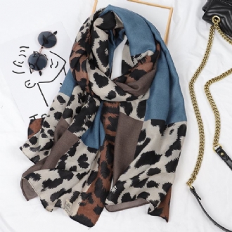 Leopardtryckt Scarf I Bomull Och Linne Kvinnor Med Lång Gasväv