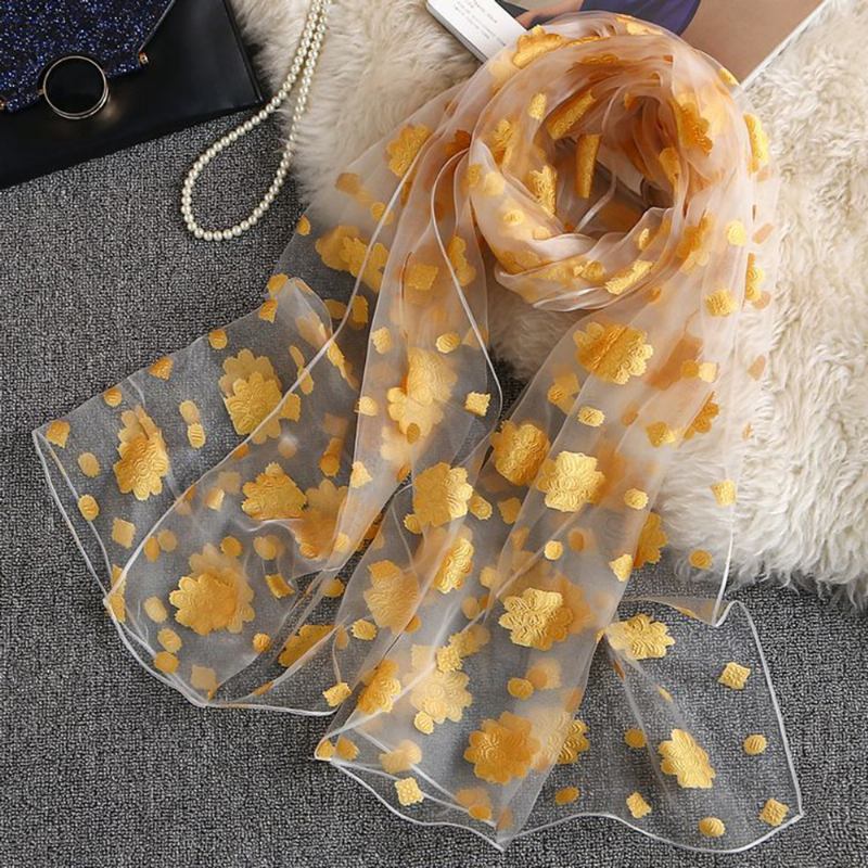 Mode Dam Sommar Silk Scarf Ultra Soft Med Tryck Sjal För Semesterresor