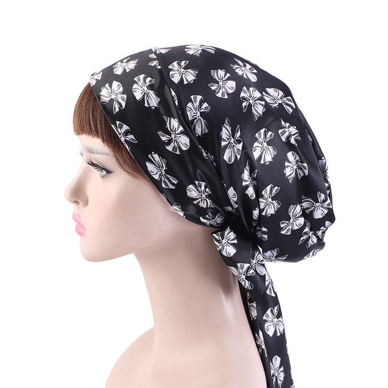 Satin Med Tryck Ribbon Bow Turban Hat