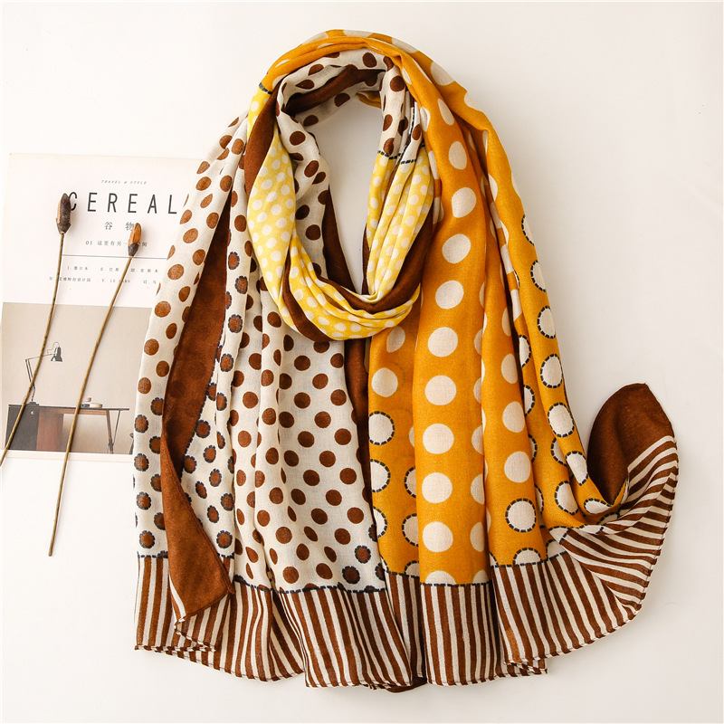 Scarf Litterär Retro Liten Prickcirkel Träfffärg Med Dubbla Användningsområden Bomull Och Linnekänsla