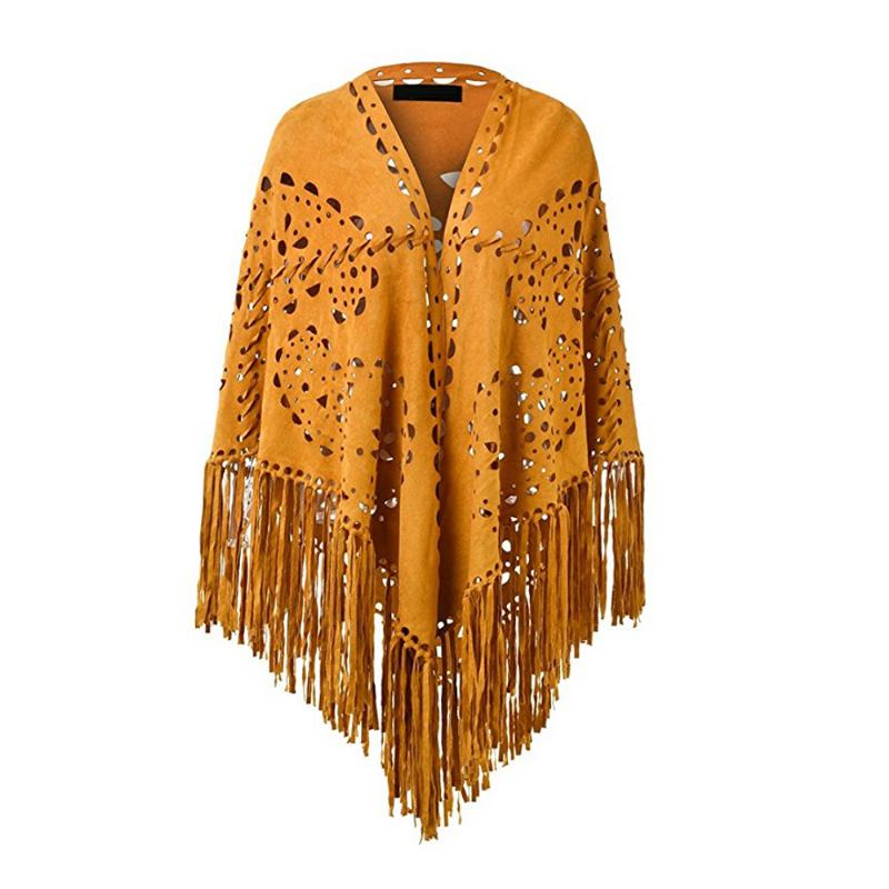 Stretch Mocka Fringed Sjal Cape All-match