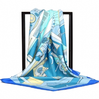 Twill Med Tryck Scarf Damer Stor Fyrkantig Halsduk