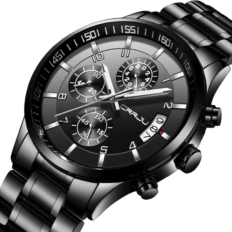 Affärsstil Män Mode Full Steel Calandar Vattentät Klocka Quartz Watch