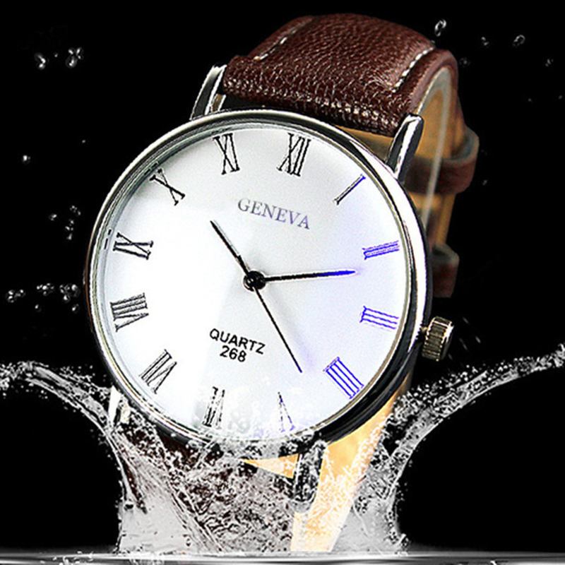 Business Casual Enkel Romersk Siffra Urtavla Pu Läderrem Herr Quartz Watch Armbandsur