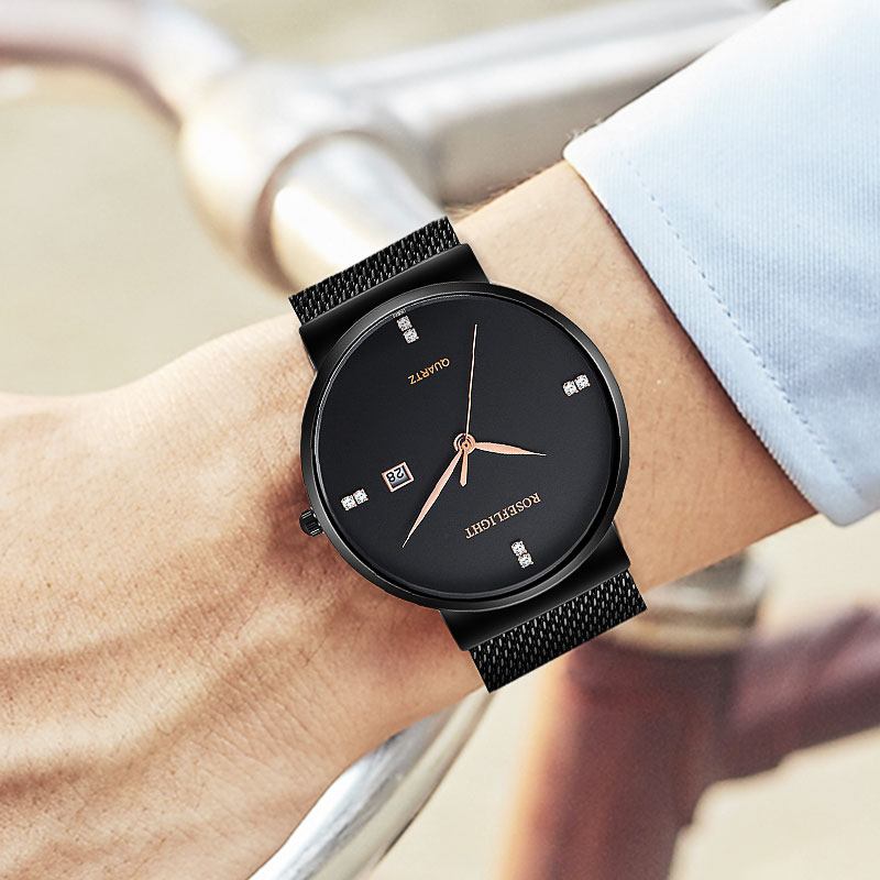 Business Casual Män Rostfritt Stål Band Data Display Vattentät Quartz Watch