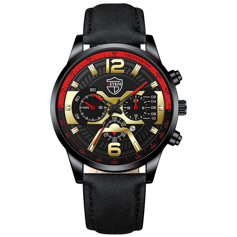 Business Casual Med Kalenderurtavla Pu-läderrem Herr Quartz Watch Armbandsur