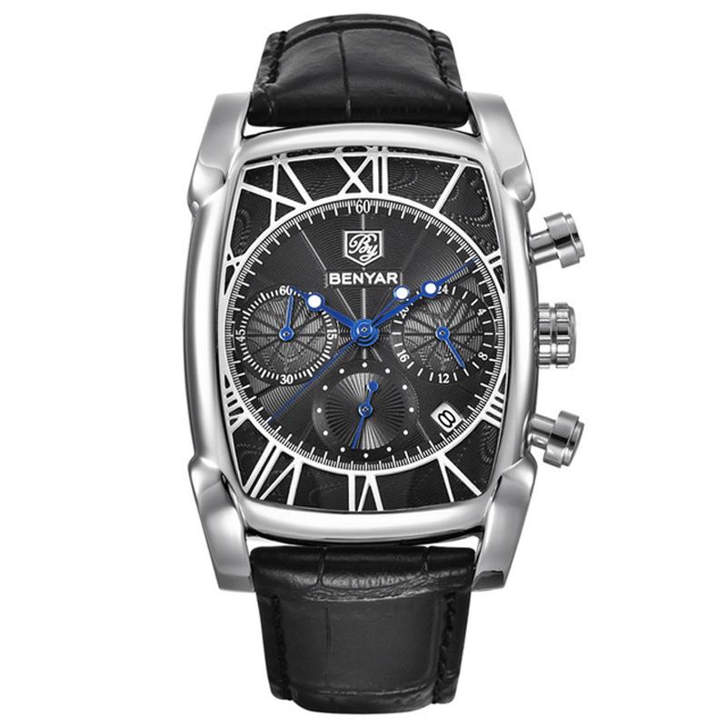 Business Herrklocka 3atm Vattentät Date Display Läderrem Quartz Watch