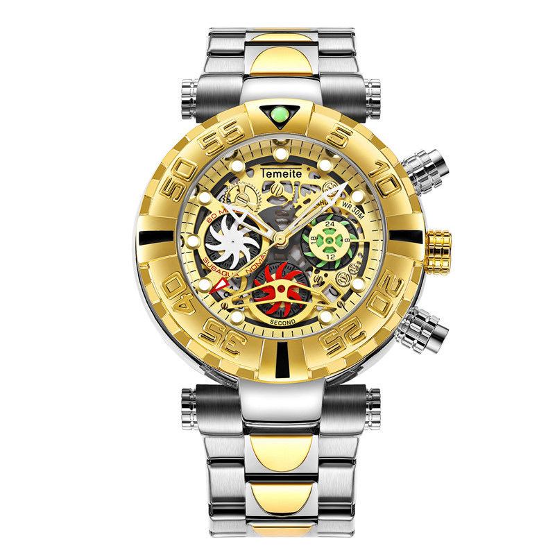 Business Luminous Chronograph Kalender Datum Display Stål Vattentät Herr Quartz Watch