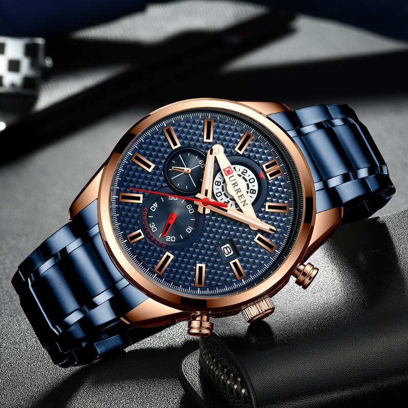 Business Style Calendar Herr Armbandsur Rostfritt Stål Band Quartz Watch