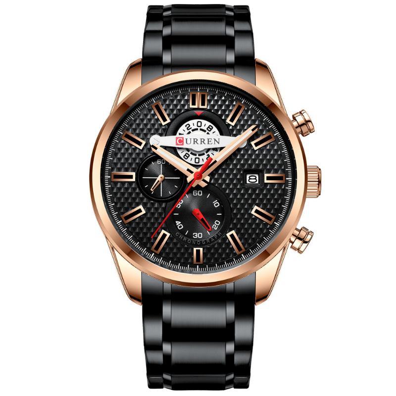 Business Style Calendar Herr Armbandsur Rostfritt Stål Band Quartz Watch