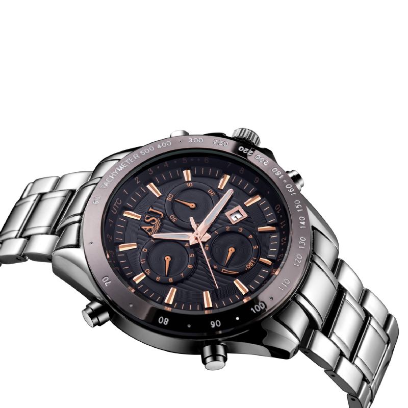 Casual Sport Med Kalender Urtavla Rostfritt Stål Rem Vattentät Herr Quartz Watch
