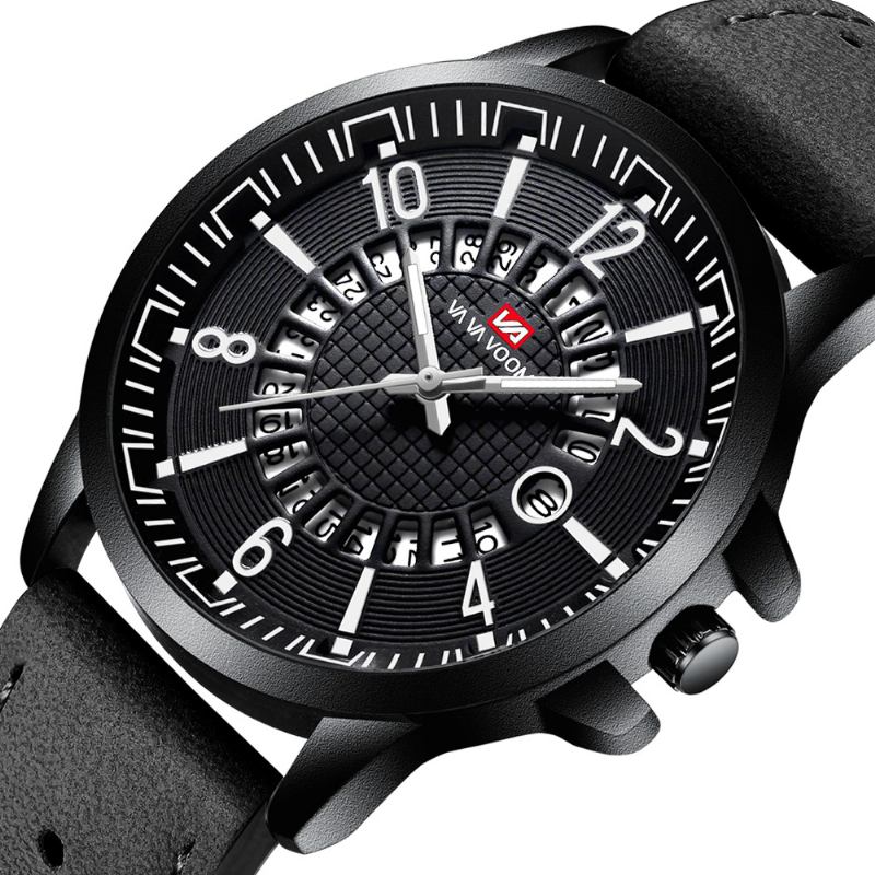 Casual Style Date Display Utomhus Quartz Watch Läderband Herrklocka