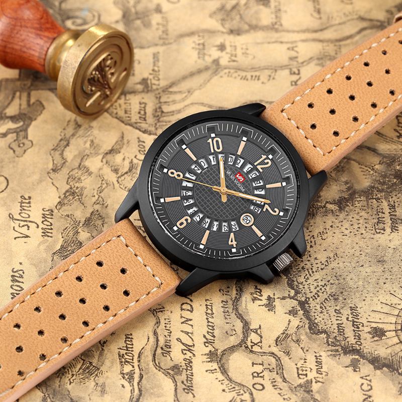 Casual Style Date Display Utomhus Quartz Watch Läderband Herrklocka