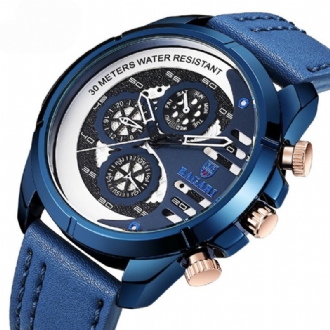 Casual Style Fake Three Dials Quartz Watch Läderrem Herrklockor