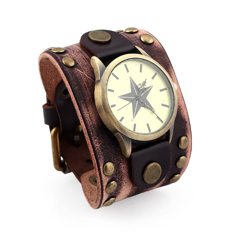 Casual Vintage Multi-layer Cowhide Läderrem Unisex Quartz Watch Armband