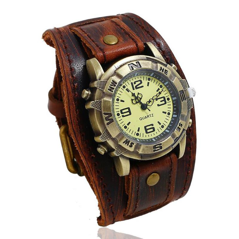 Casual Vintage Multi-layer Cowhide Läderrem Unisex Quartz Watch Armband