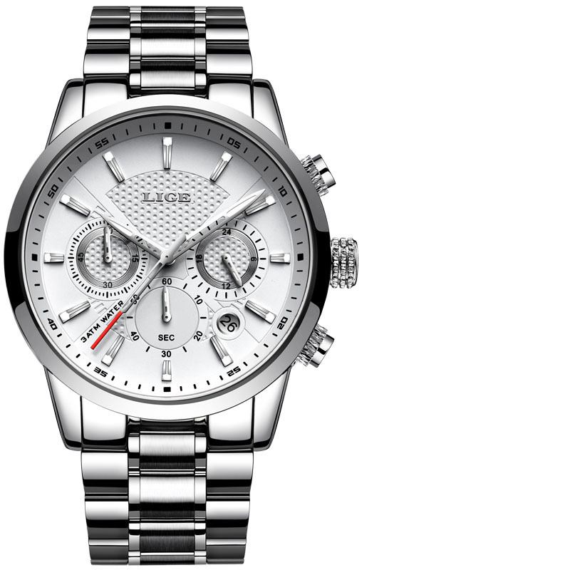 Chronograph Full Steel Band Herr Armbandsur Lysande Display Quartz Watch