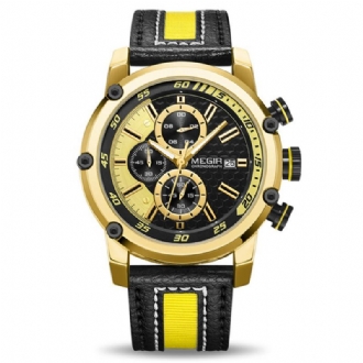 Chronograph Sport Män Watch Date Display Läderrem Quartz Watches