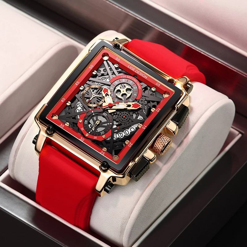 Creative Mekanisk Ihålig Yta Kronograf Kalender Silikonrem 3atm Vattentät Män Quartz Watch Armbandsur