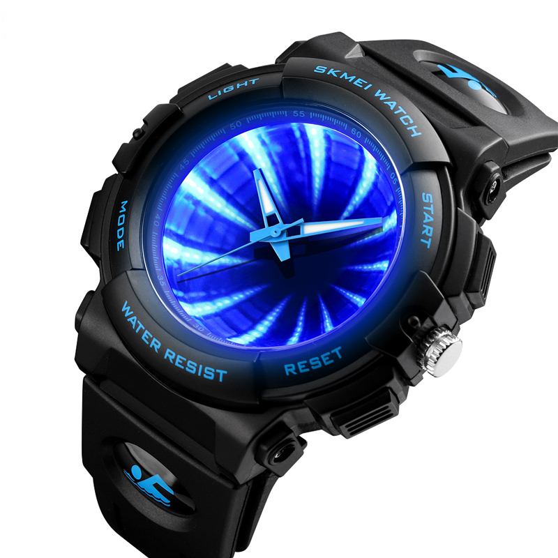 Creative Mirror Dial Led Bakgrundsbelysning 5atm Rostfritt Stål Herrarmbandsur Quartz Watch
