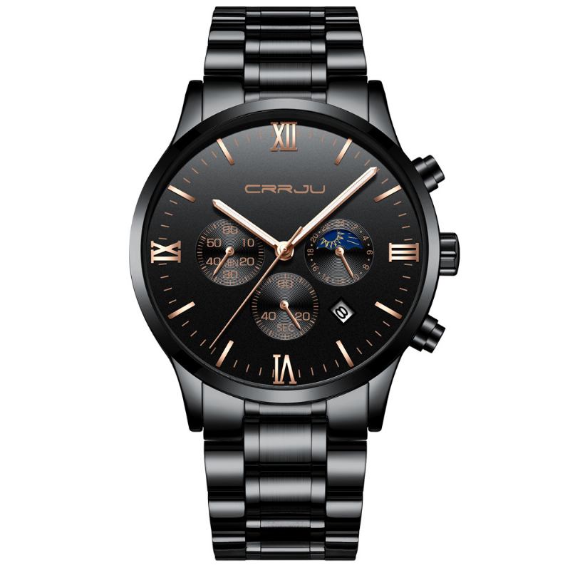 Creative Sun Moon Herr Business Style Chrono 316l Armband Quartz Watch I Rostfritt Stål