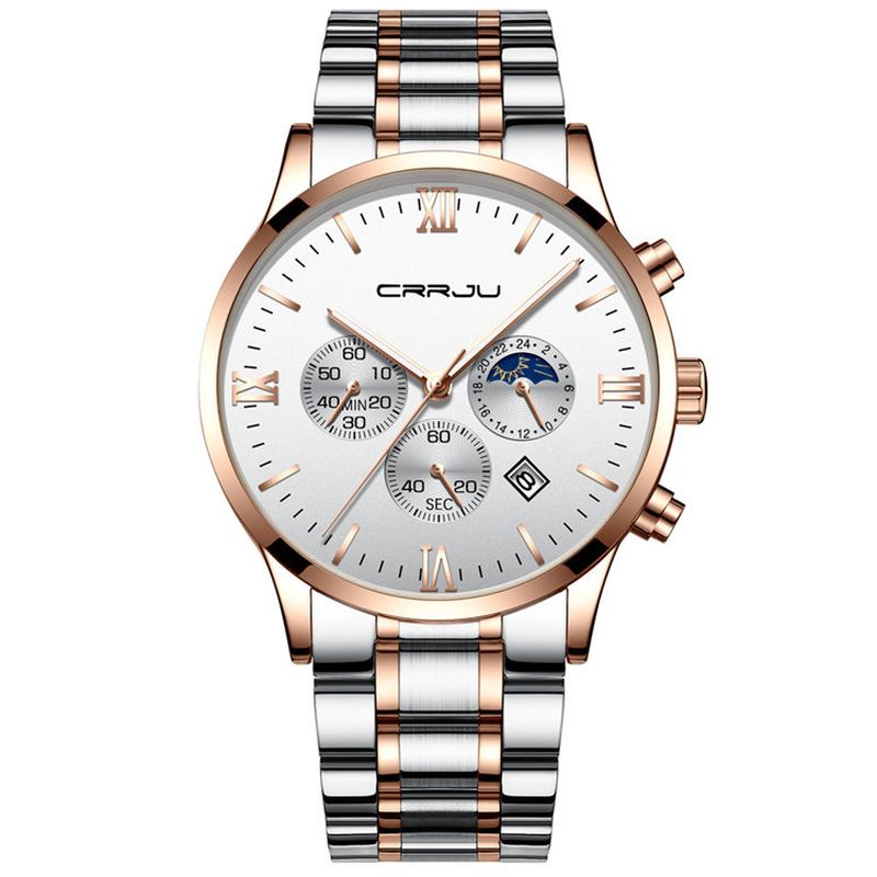 Creative Sun Moon Herr Business Style Chrono 316l Armband Quartz Watch I Rostfritt Stål