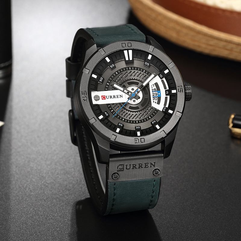 Datumvisning Klocka Quartz Klockor Business Style Läderrem Herrarmbandsur