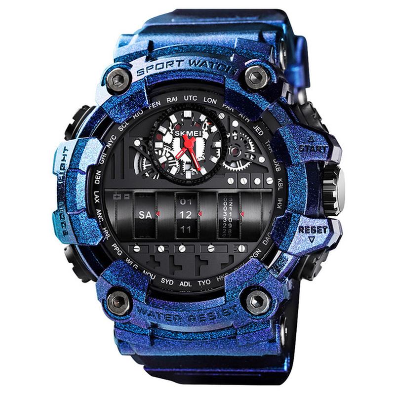 Dual Time Display Sport Herr Armbandsur Pu Läder Band Quartz Watch