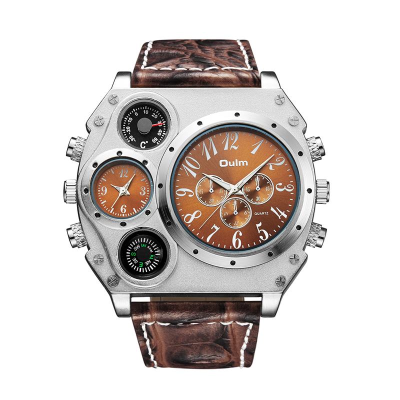 Dubbla Tidszoner Creative Quartz Watch Big Dial Military Style Herrklockor