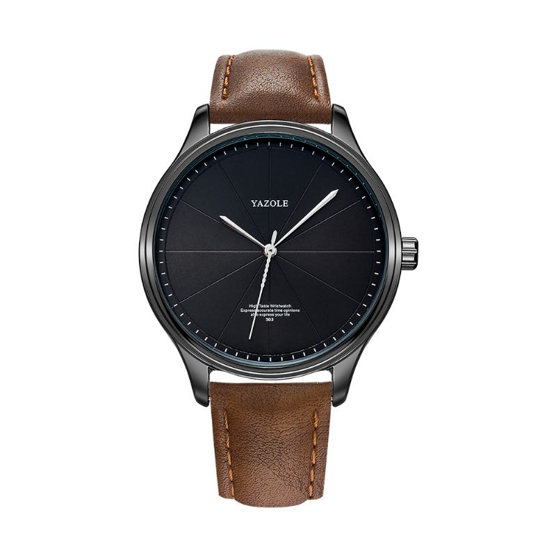 Enkel Segmentering Dial Mode Läderrem Vattentät Herr Quartz Watch