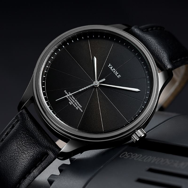 Enkel Segmentering Dial Mode Läderrem Vattentät Herr Quartz Watch