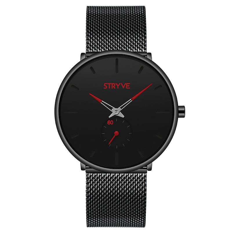 Fshion Herr Enkel Urtavla Full Mesh Stålrem Second Dial Quartz Watch