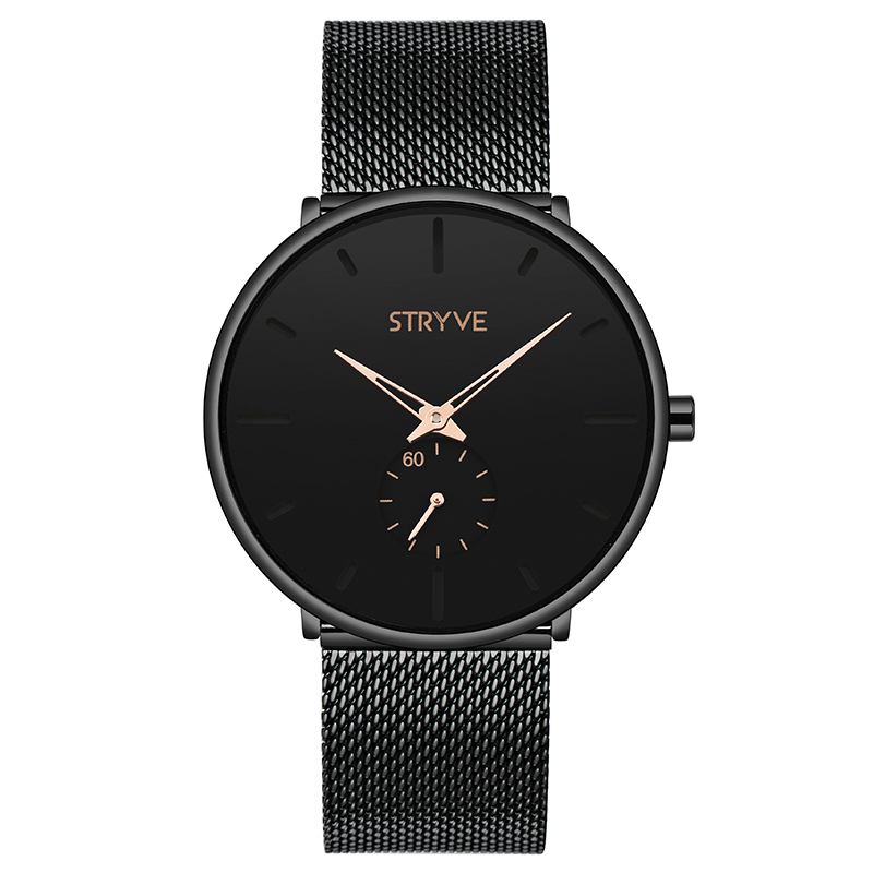 Fshion Herr Enkel Urtavla Full Mesh Stålrem Second Dial Quartz Watch
