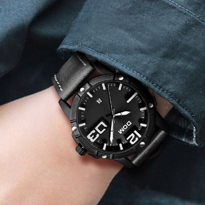 Herr Lyx Sport Armbandsur Herrklocka Läderrem Business Vattentät Quartz Watch